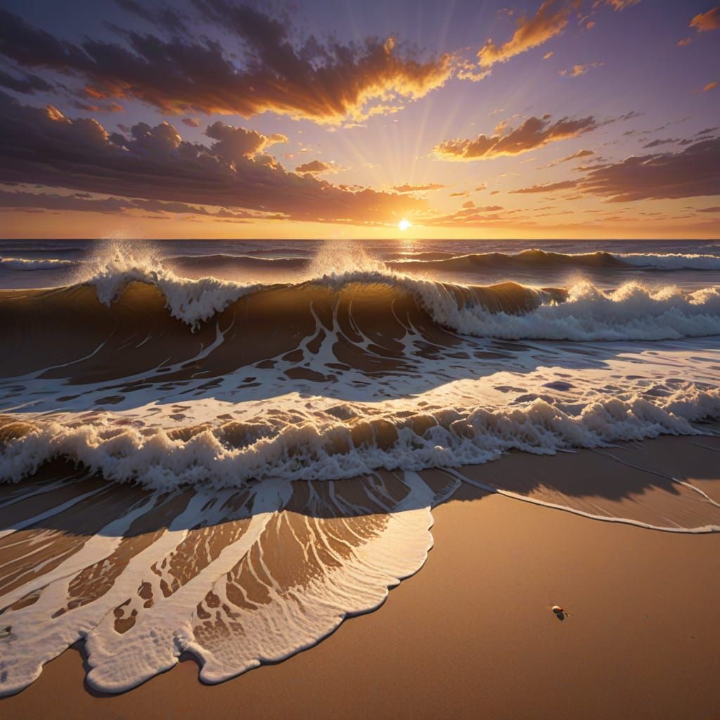 Dramatic Sunset Over Crashing Ocean Waves
