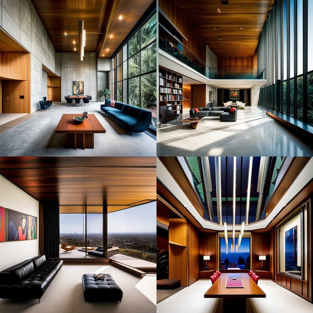 Luxurious Brutalist Mansion Interior in Beverly Hills