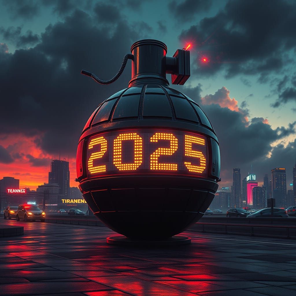 Epic Futuristic Timebomb Countdown in Dystopian Cityscape