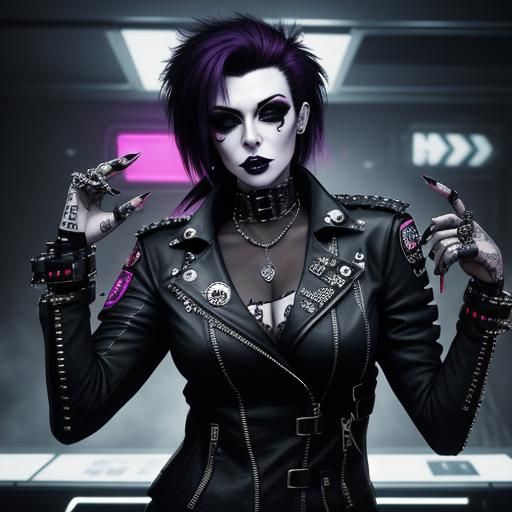 80s Goth Punk with Cybernetic Arm in Club