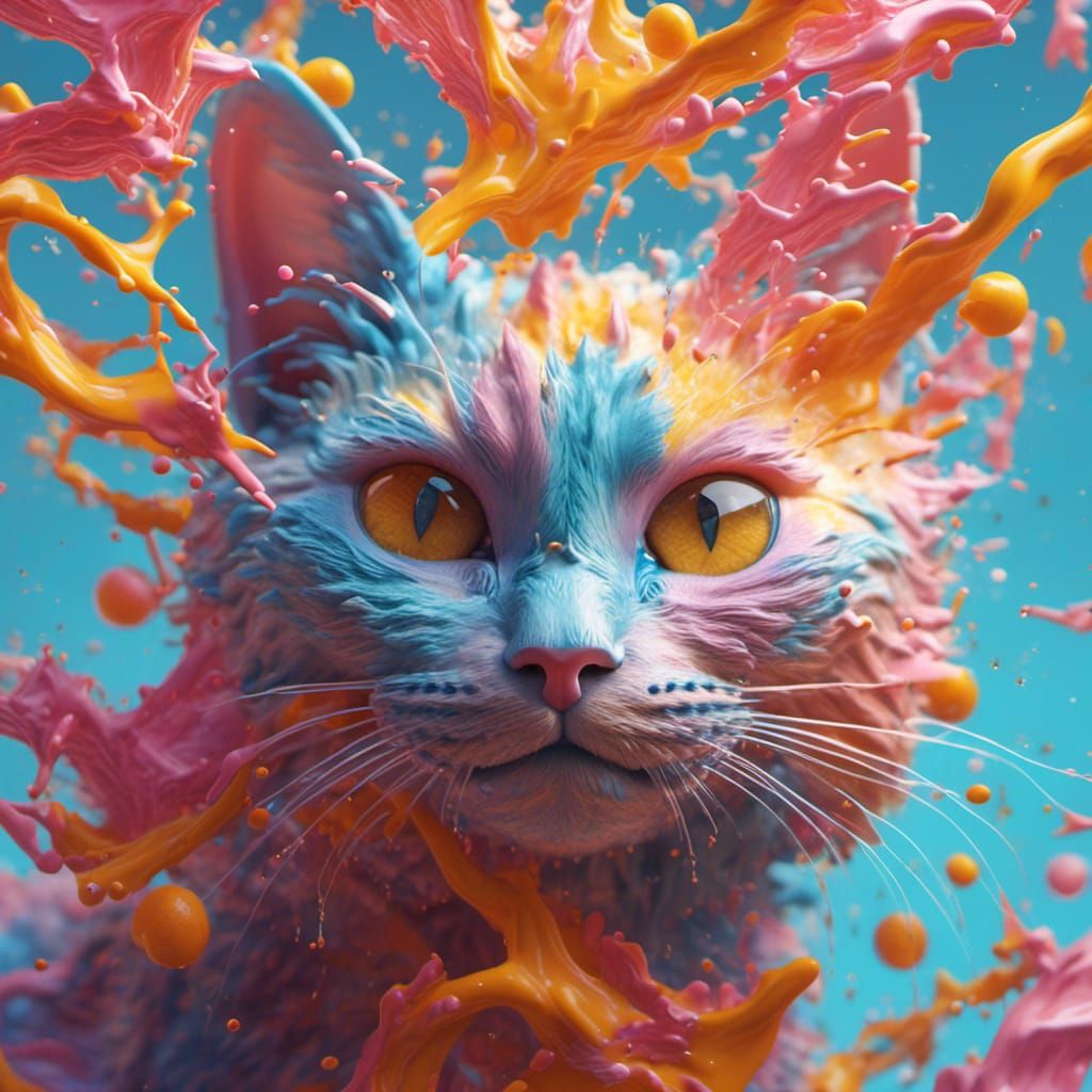 Hyperrealistic Mango Cat in Splash Art Style
