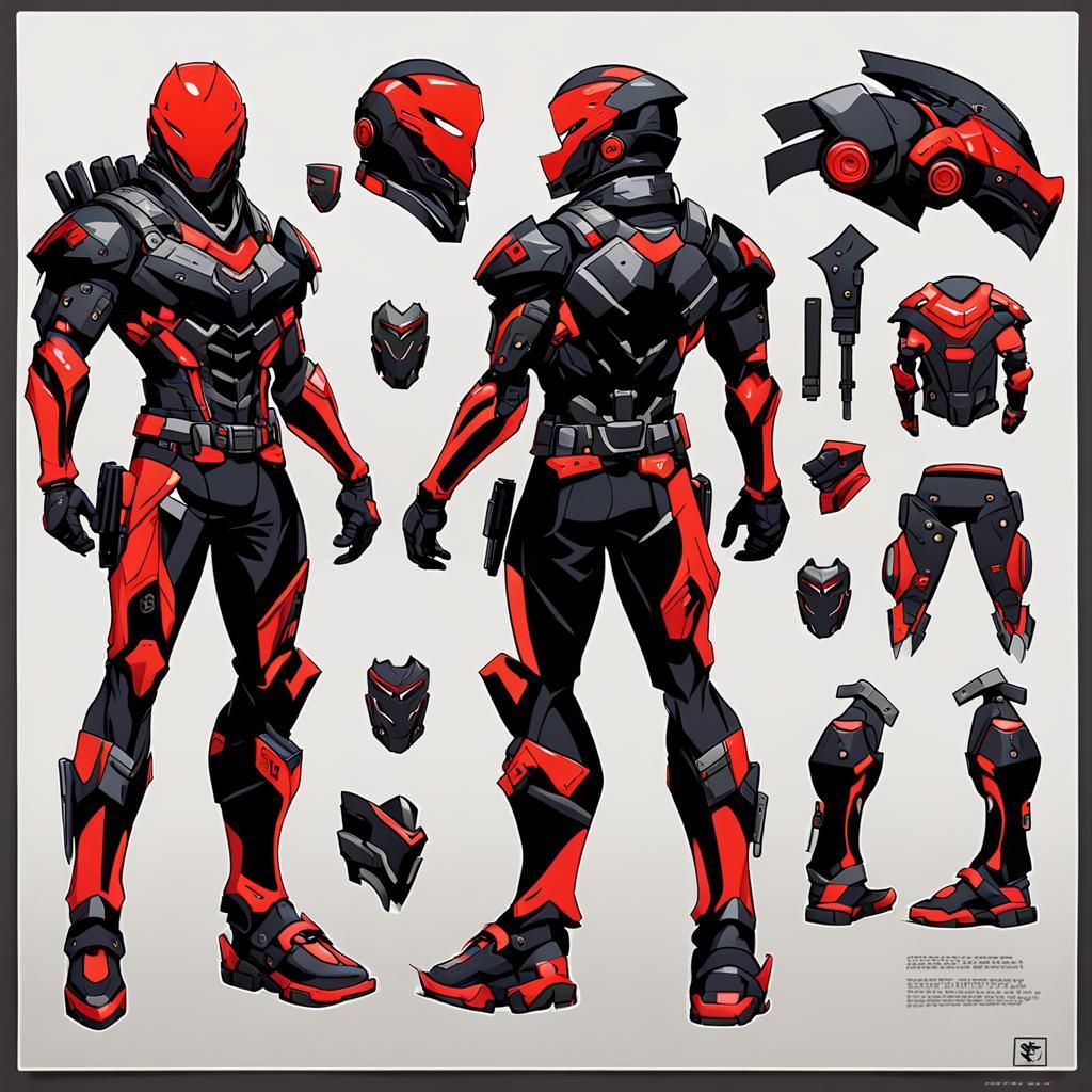 Futuristic Anti-Hero Character Sheet in Anime Style