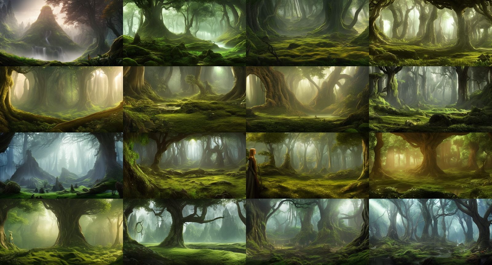 Detailed Elven Forest City in Matte Painting Style