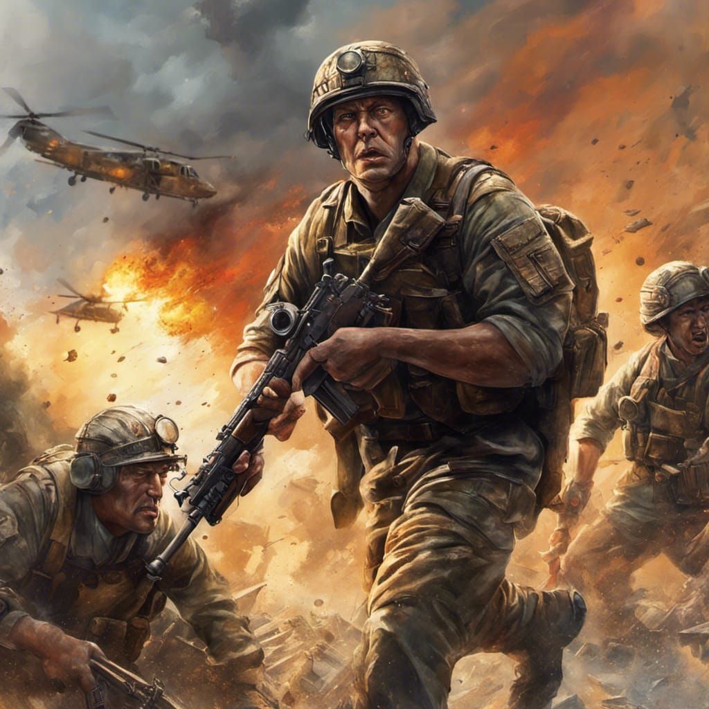 Dramatic World War Scene in Hyperrealistic Style