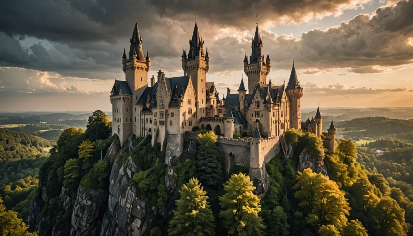 Mystical Castle Amidst Forest in Architectural Photography