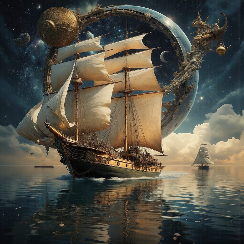 Gothic Sailing Ship Embarks on Stellar Voyage in a Galaxy Ni...