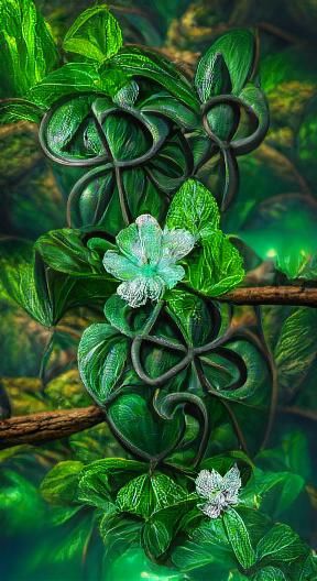 Emerald Shamrock with Magic Flower, Digital Art
