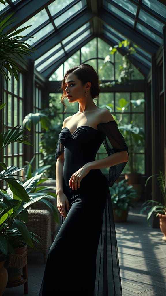 Elegant Woman in Luxurious Solarium: Photorealistic Art