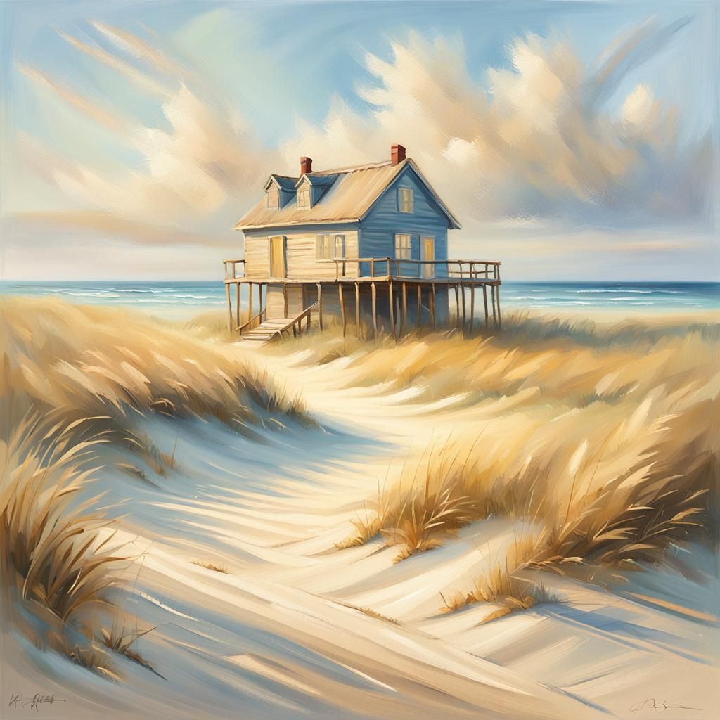 Beach Cottage in Ethereal Oil Painting Style