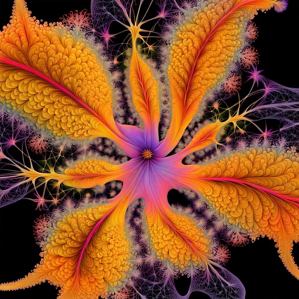 Surreal Fractal Orchid Hybrid in Forest Water Garden