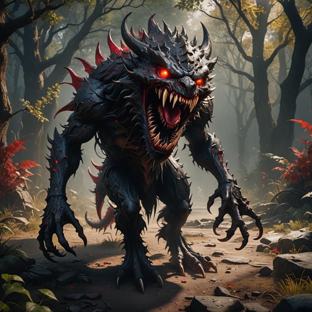 Hyperrealistic Shadow Creature with Glowing Eyes