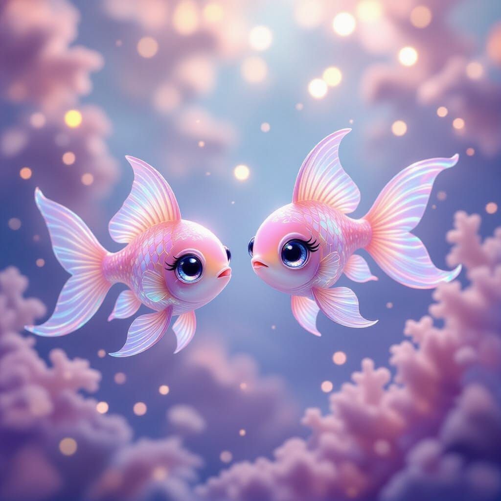 Ethereal 3D Pisces Fish in Cosmic Nebula