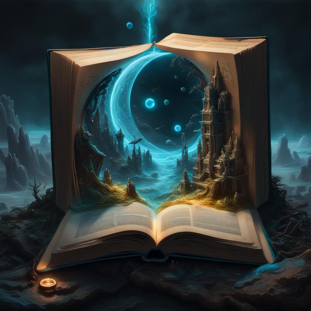 Bioluminescent Sci-Fi World Emerging From Open Book