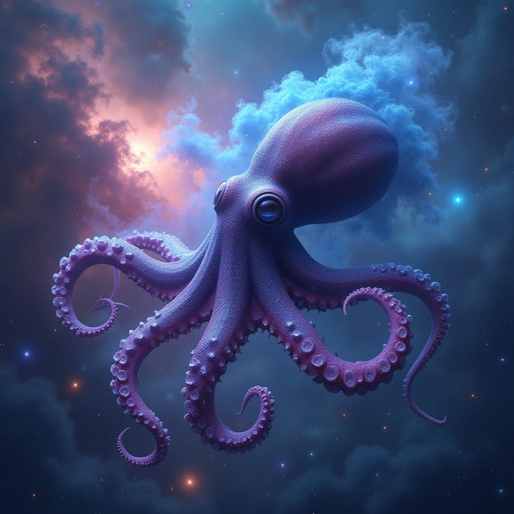 Octopus Nebula Fusion Cosmic Surrealism Art