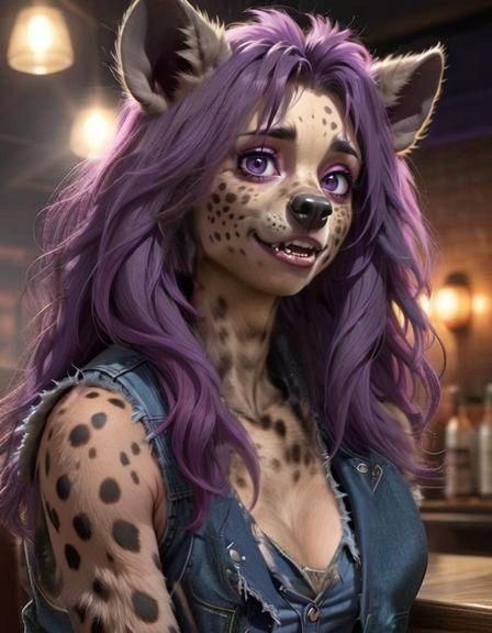 Anthropomorphic Furry Hyena in Smoky Dive-Bar