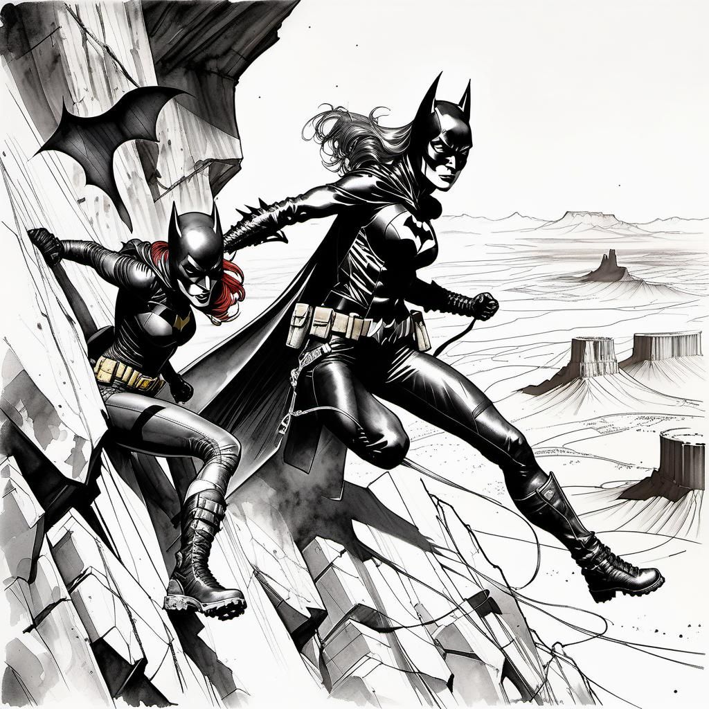 Batgirl and Batwoman Rock Climbing in Desert