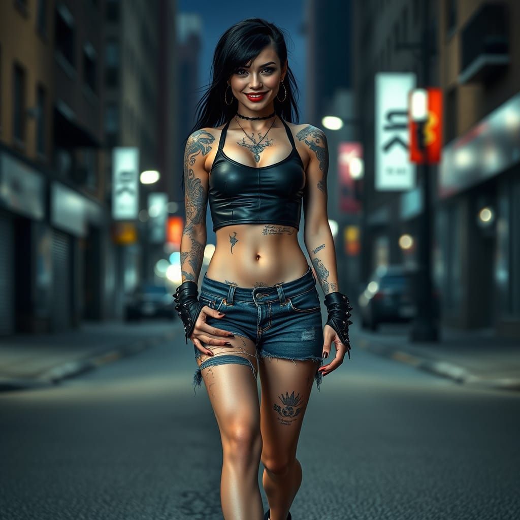 Gothic Woman with Tattoos in Hyperrealistic Style