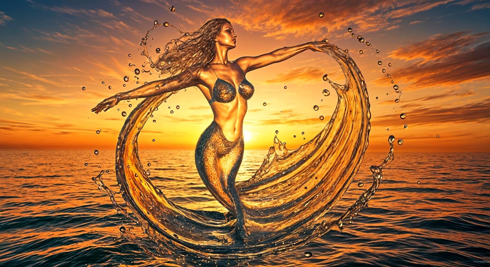 Dancing Mermaid Made of Water Droplets