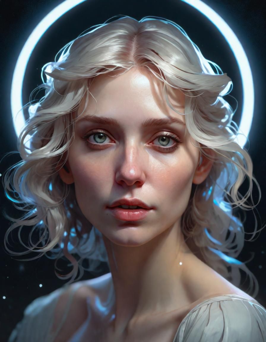 Moonlit Portrait of Pale Woman in Digital Art Style