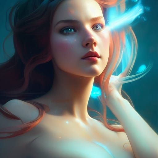 Detailed Portrait of Ariel in Art Nouveau Style