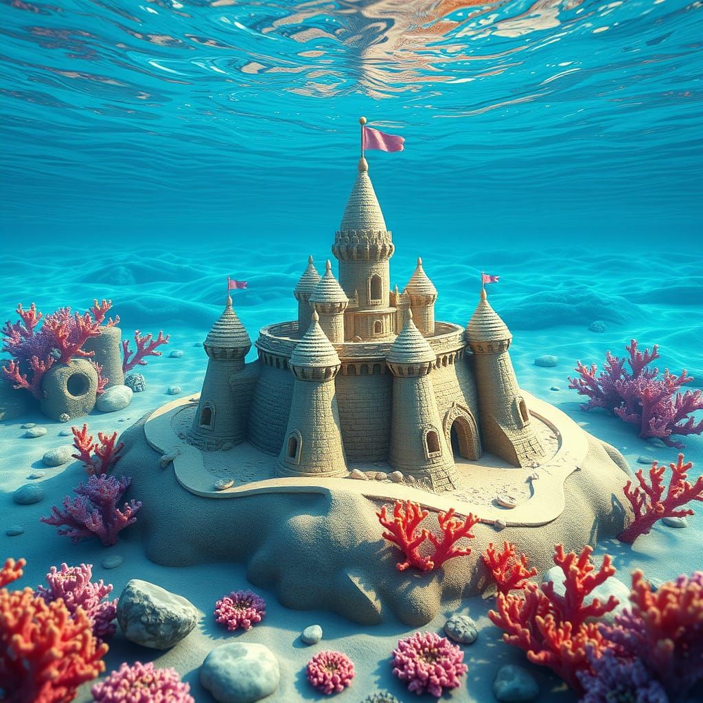 Underwater Sandcastle in Stylized 3D Anime Art