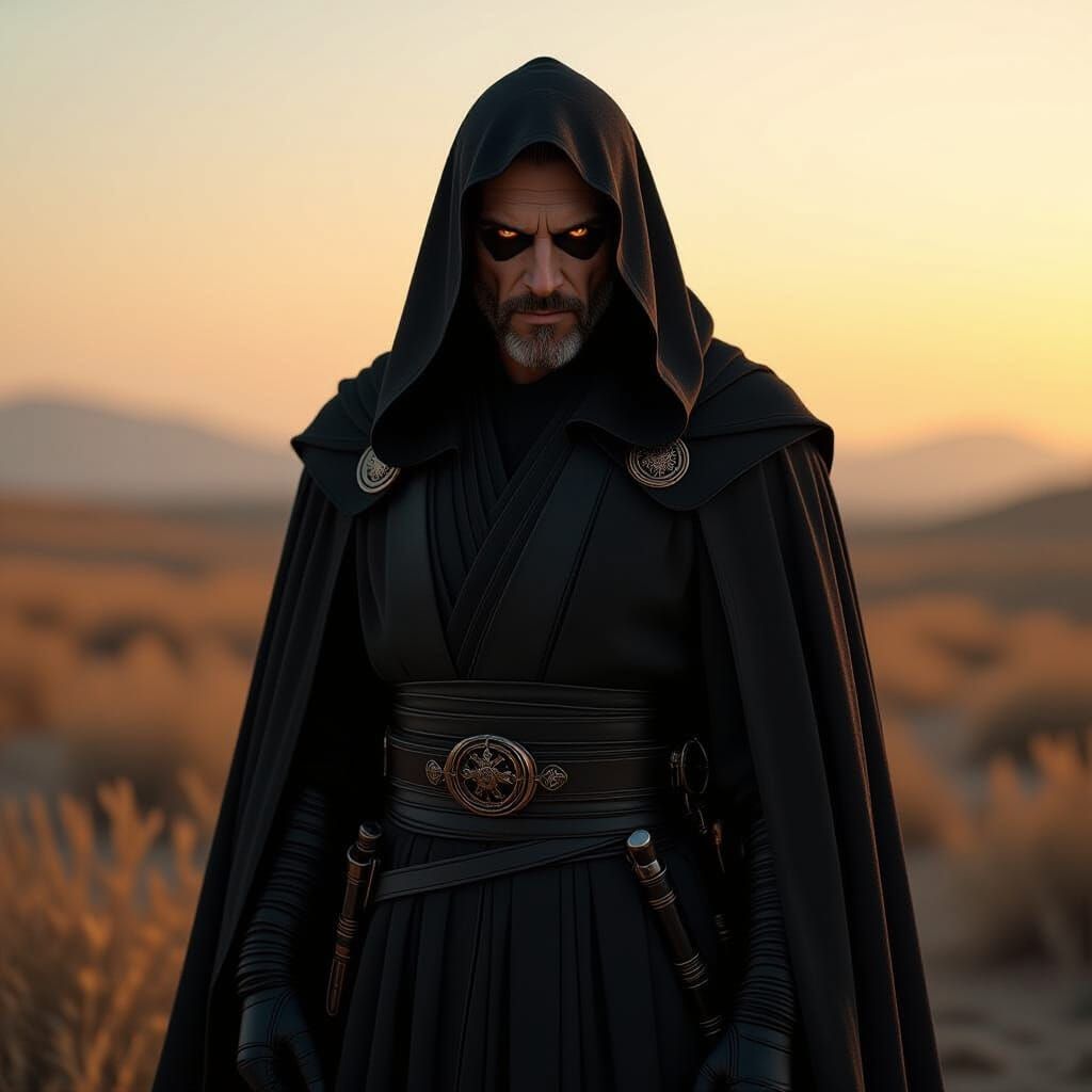 Photorealistic Sith Lord Portrait in Golden Hour Light
