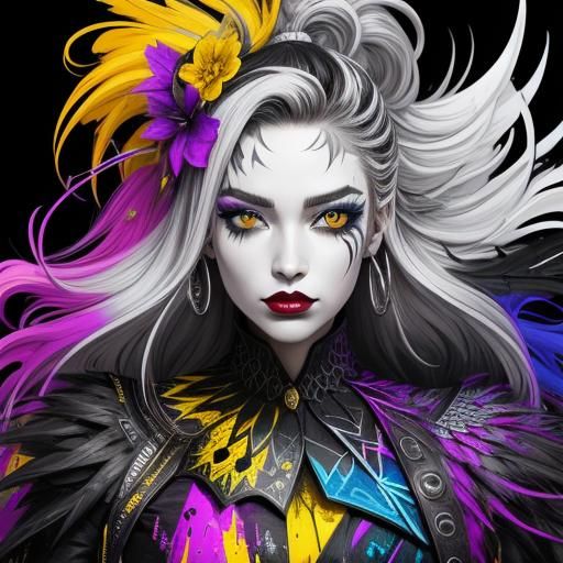 Graffiti Art Portrait: Woman with Feathered Hair