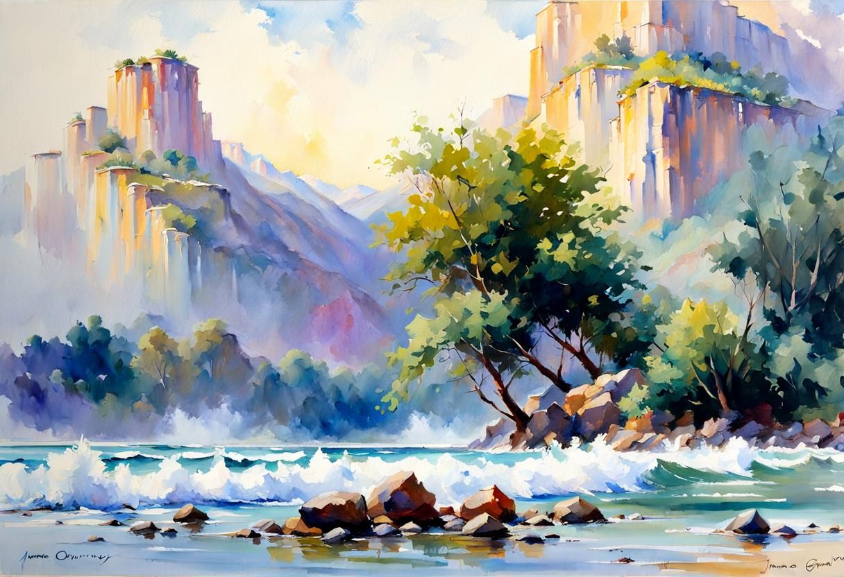 Gouache Landscape Masterpiece in Impressionist Style