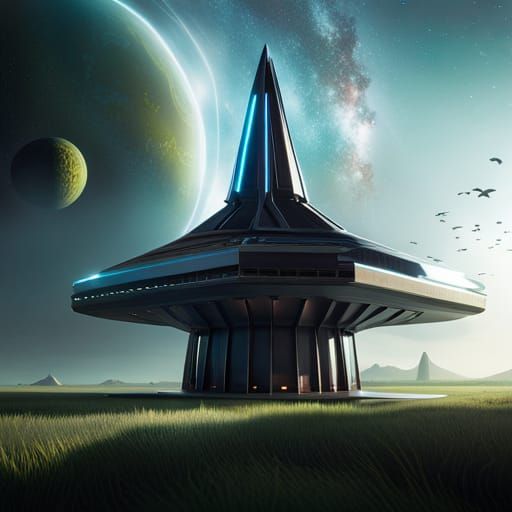 Octagon pyramid base with planet spheres