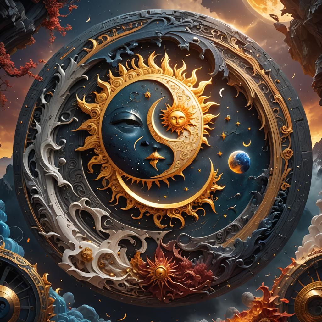 Yin Yang Sun and Moon Detailed Digital Painting