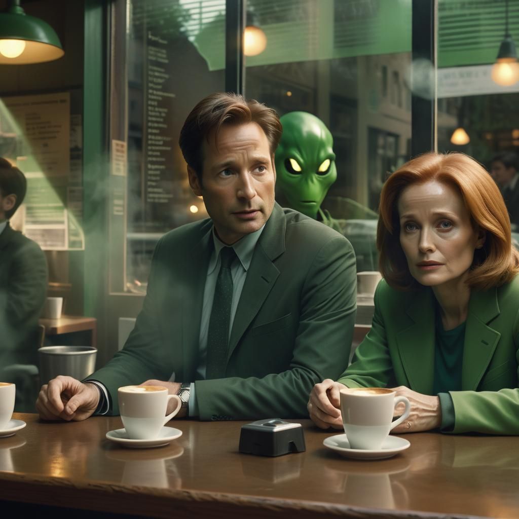 Mulder and Scully Encounter a Green Alien