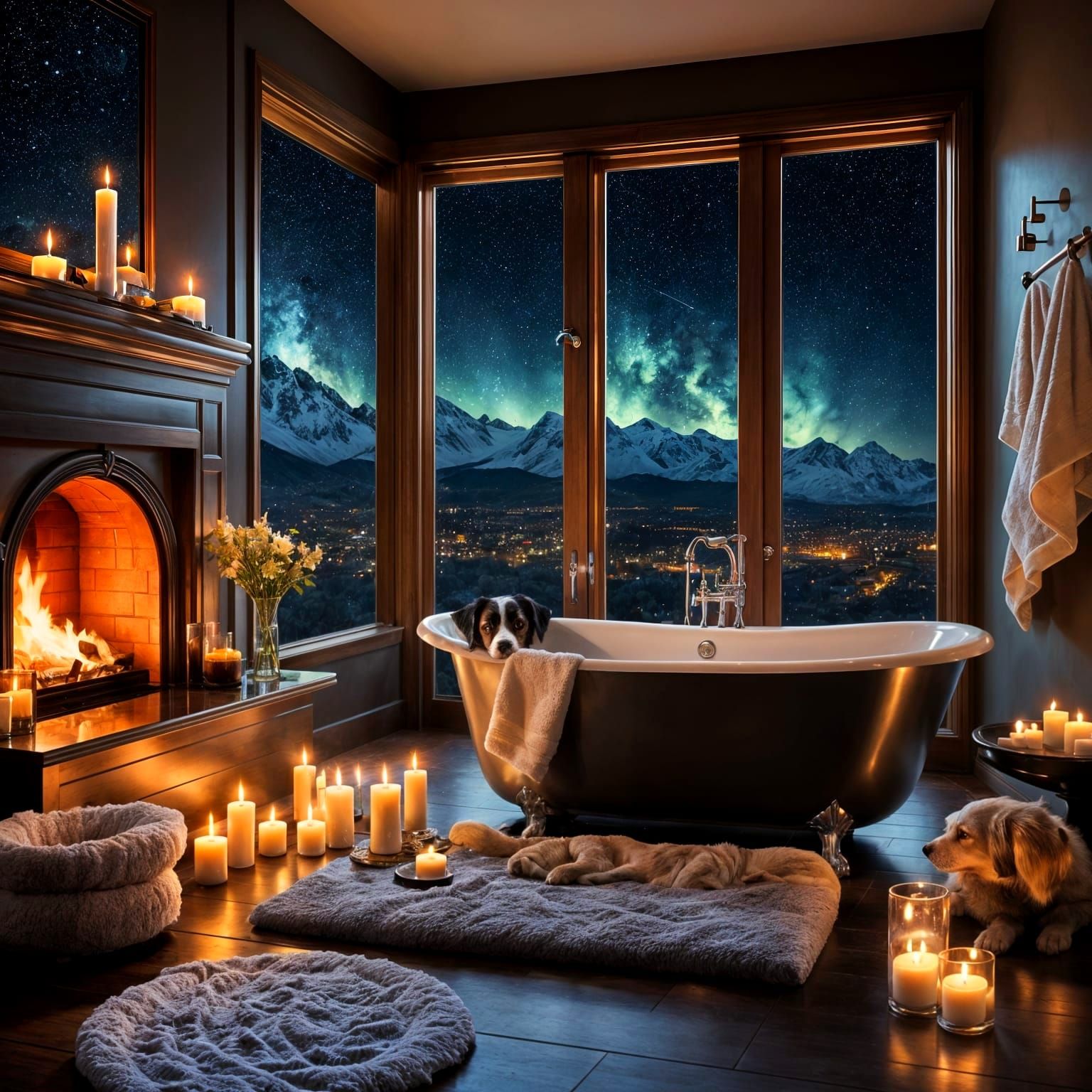 Luxury Bath with Starry Night View