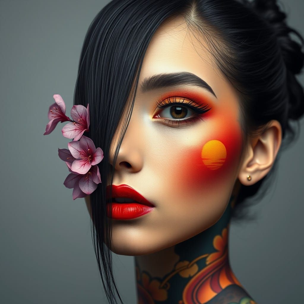 Hyper-Realistic Portrait of a Woman with Vibrant, Dreamlike...