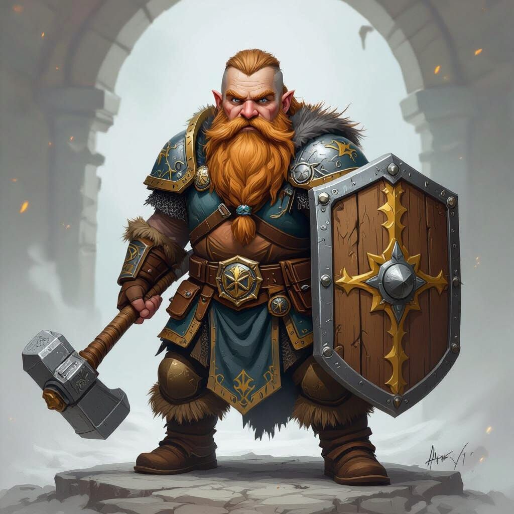 Dwarven Cleric of Torm with Shield and Hammer