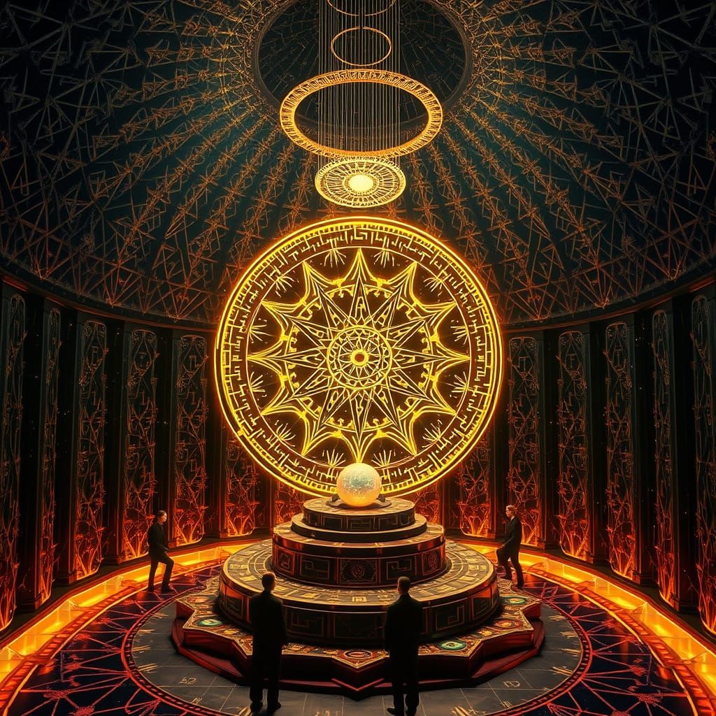 Onyx and Crystal Temple with Glowing Glyphs