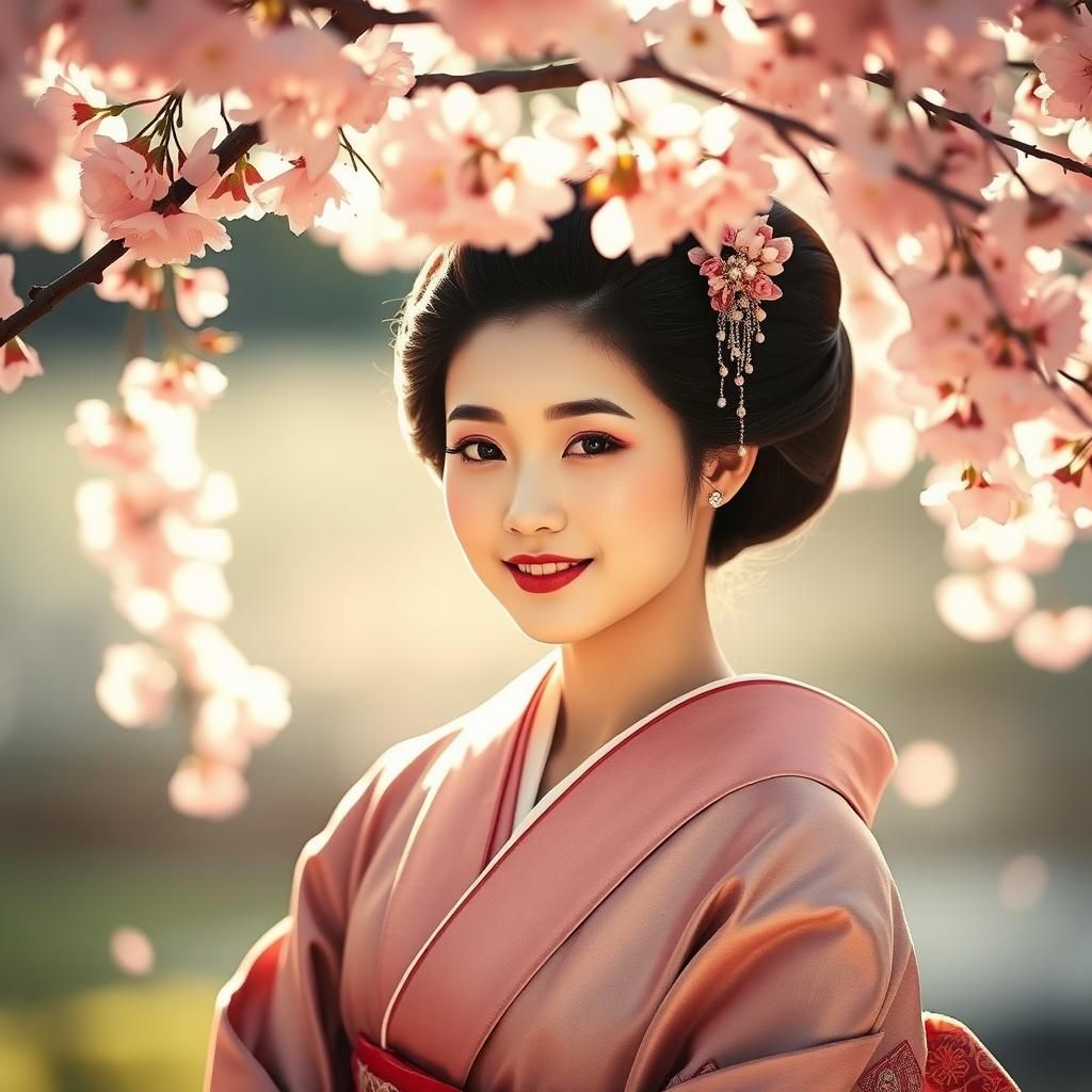 Geisha Under Cherry Blossoms: Impressionistic Japanese Art