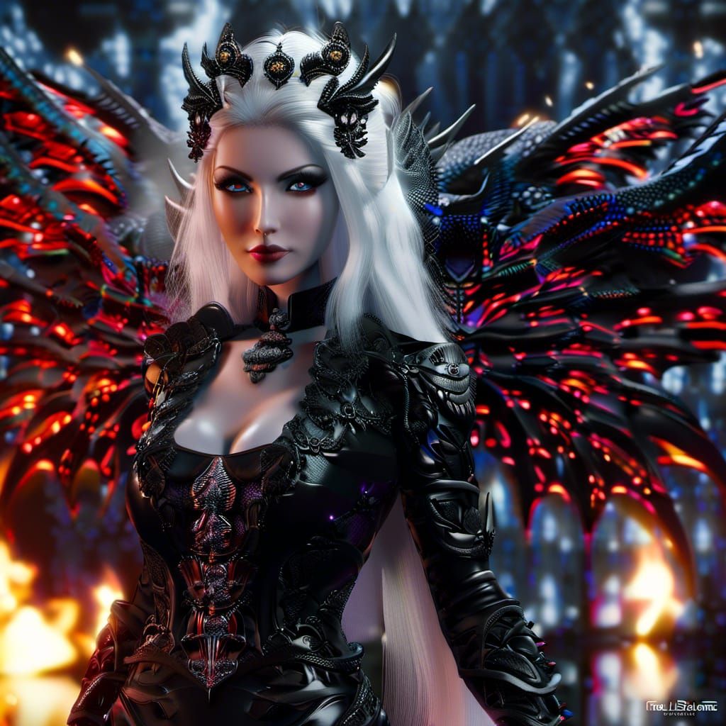 Gothic Dragon with Ink Fur and Ethereal Flames