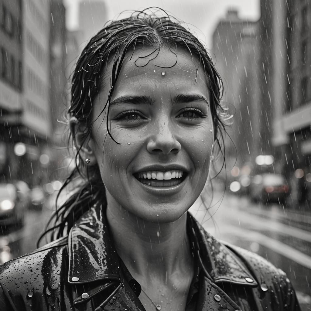 Woman Singing in the Rain: Ansel Adams Style