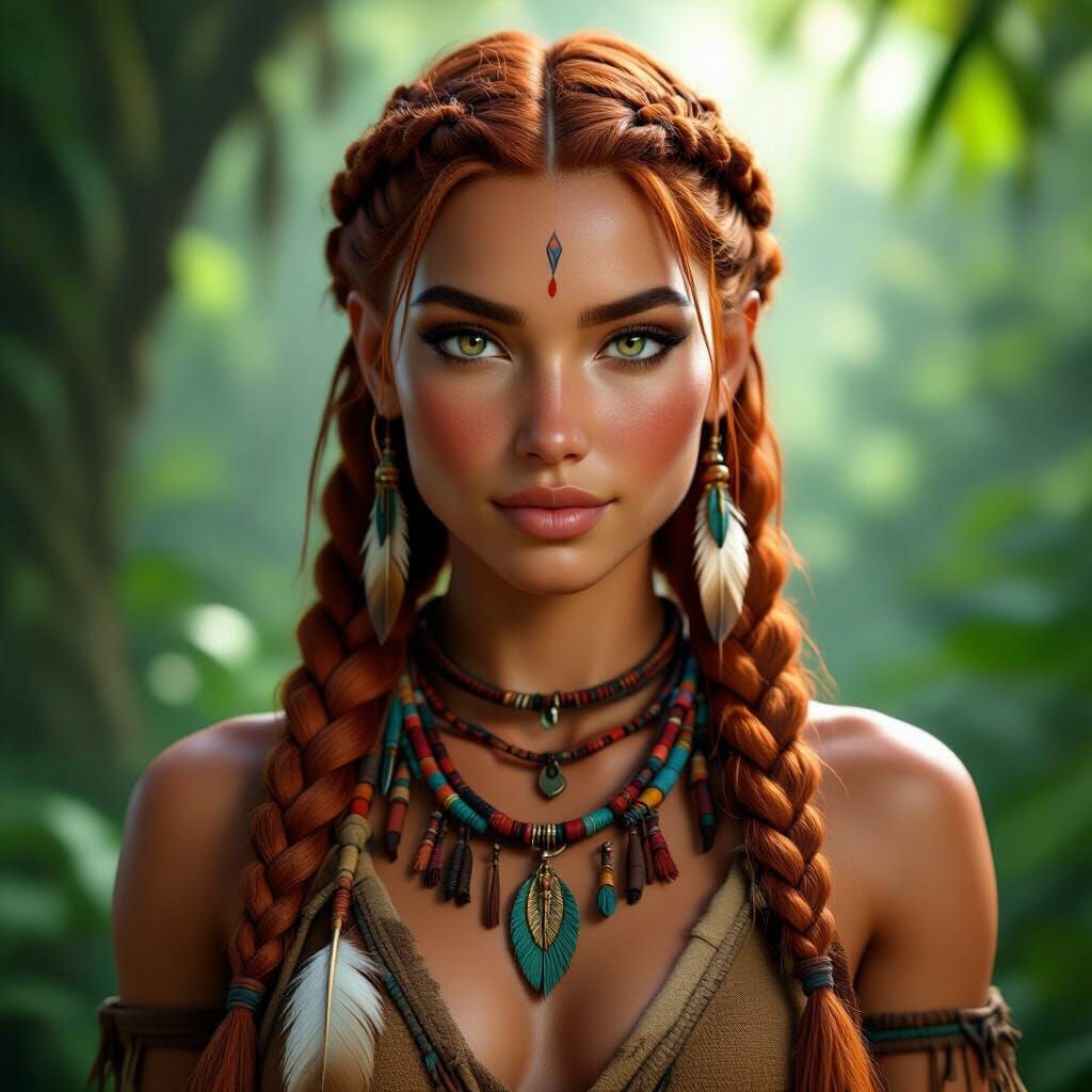 Tribal Beauty: 3D Render in Rainforest Setting