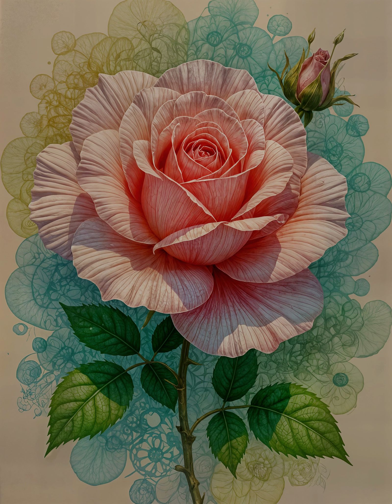 Filigree Fractal Rosebud in Pastel Colors