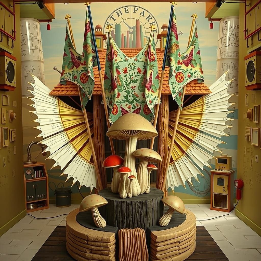 Surrealist Fungi Landscape in Whimsical, Steampunk Style