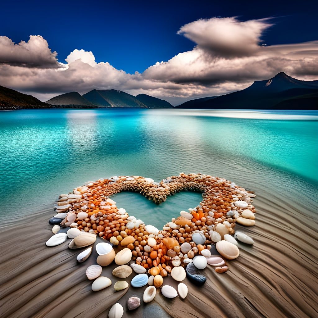 Seashell Heart on Turquoise Beach