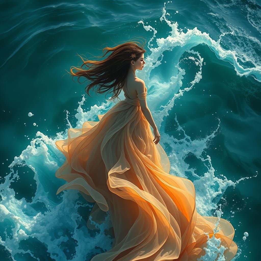 Girl in Oceanic Gown, Surreal Digital Art