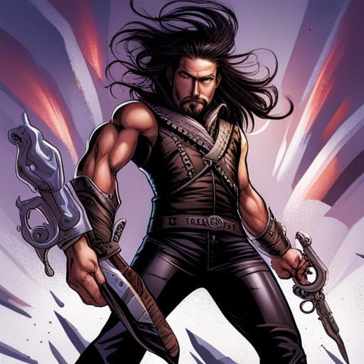 Osage Man with Weapons in Comic Book Style