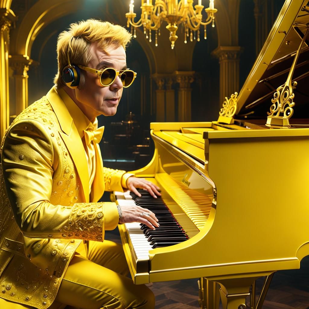 Elton John in Yellow Outfit: Digital Art