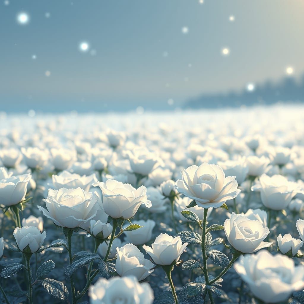Ethereal Ice Rose Field in Whimsical Watercolor Style