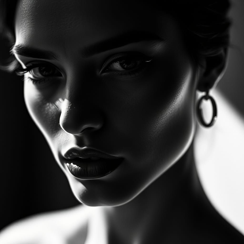 Elegant Black and White Portrait of High-Fashion Model