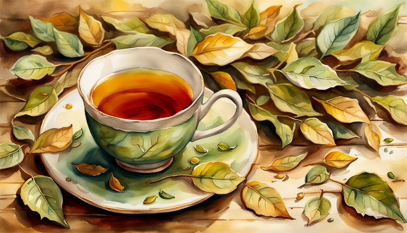 Whimsical Watercolor Still Life of Tea Leaves