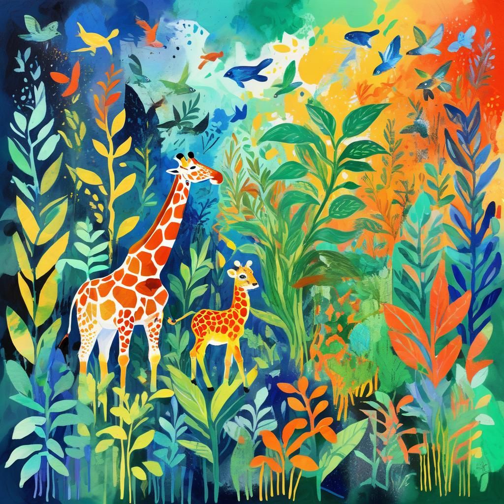 Ecosystem in Perfect Harmony as Gouache Masterpiece