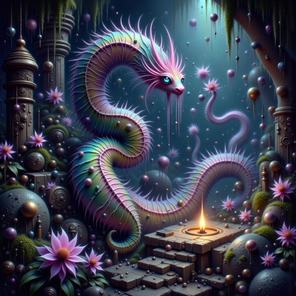 Spectral Snake Coiling Around Stone Altar